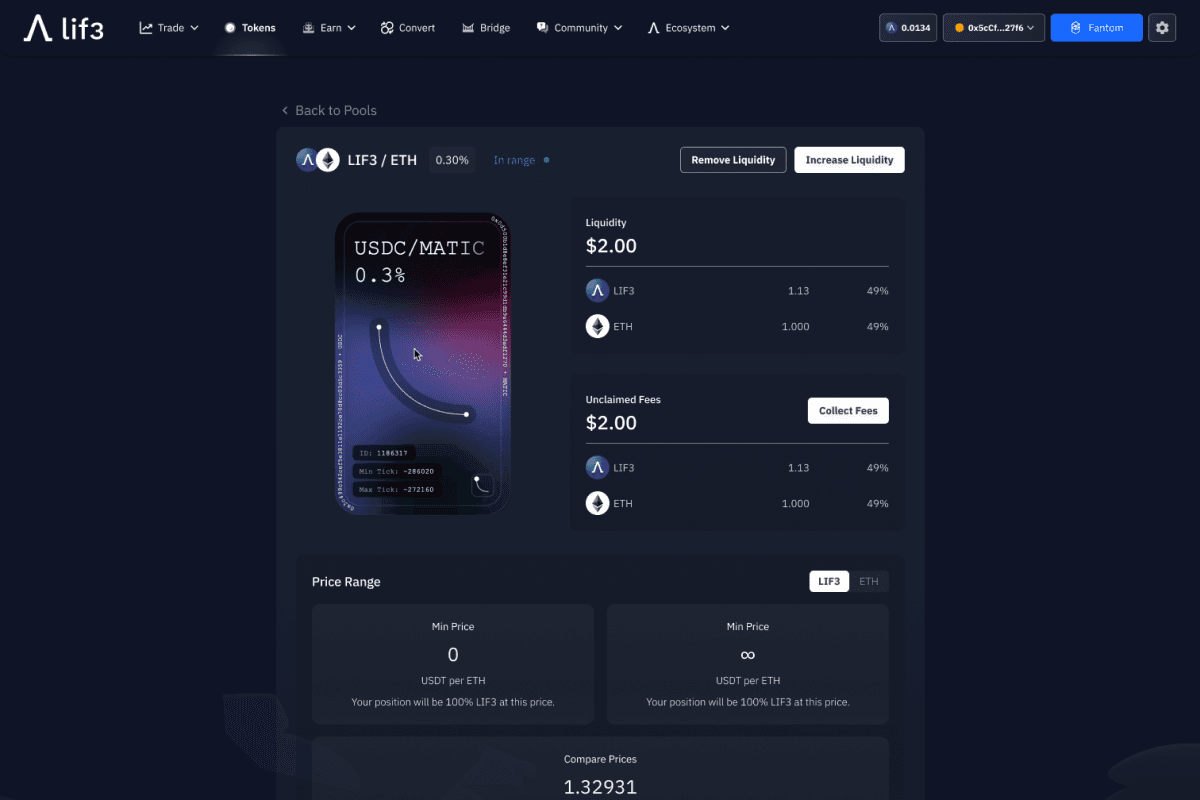 Lif3 Protocol desktop liquidity pool view