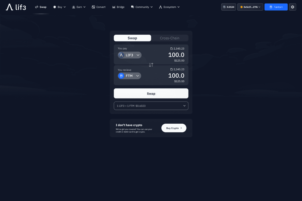 Lif3 Protocol desktop swap view