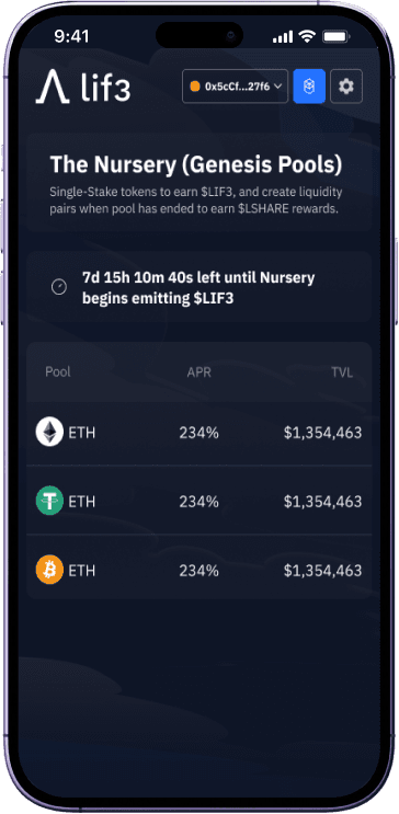 Lif3 Protocol genesis pools screen