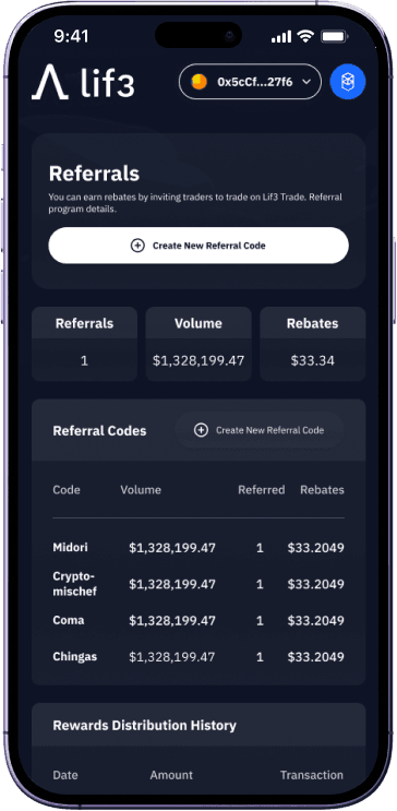 Lif3 Trade referral dashboard screen