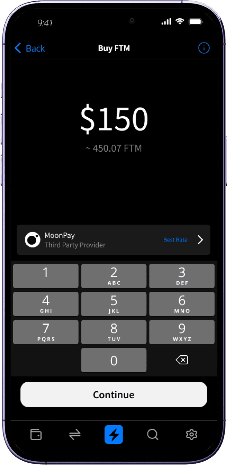 Lif3 Wallet buy crypto screen