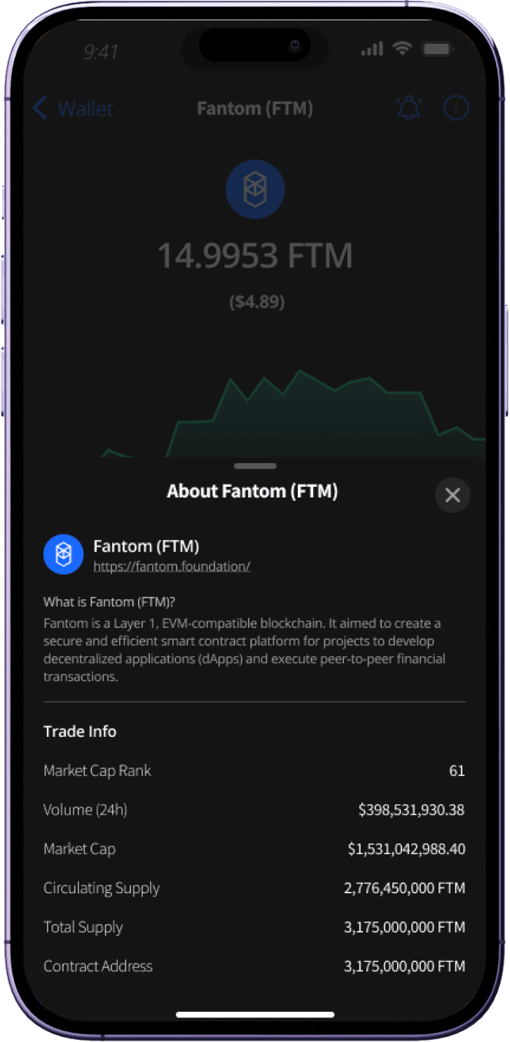 Lif3 Wallet token detail screen