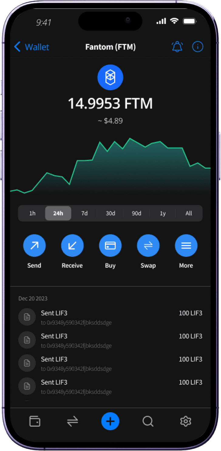 Lif3 Wallet token screen